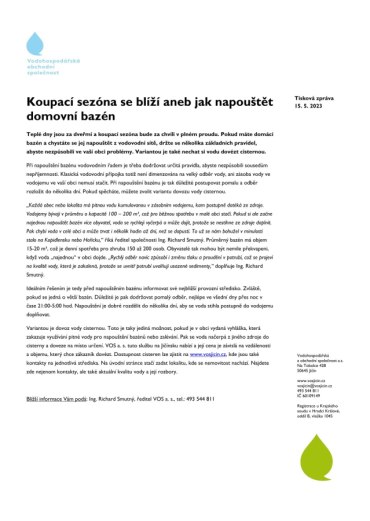 Koupací sezóna se blíží aneb jak napouštět domovní bazén