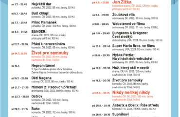 Program letního kina Boháňka