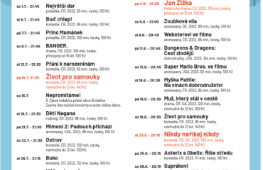 Program letního kina Boháňka Program letního kina Boháňka